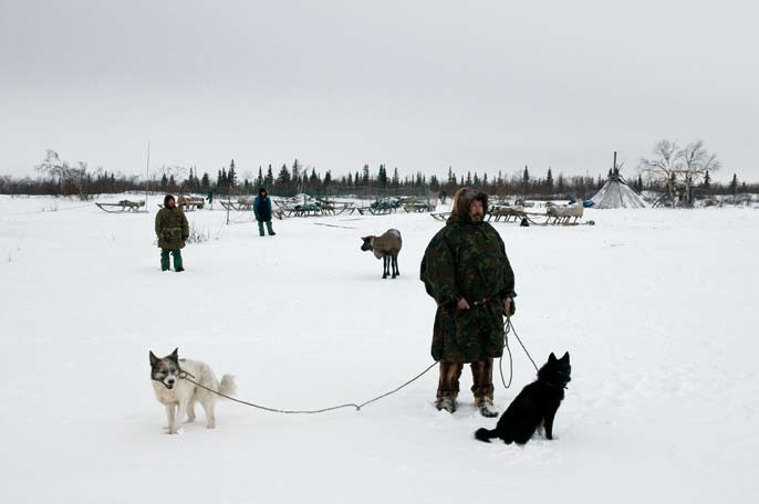 Dans l’attente du retour du troupeau. Région autonome Nenets. Février 2008.
