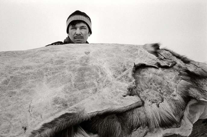 Peaux de renne chargées sur un traîneau. Région autonome Nenets. Février 2008.
