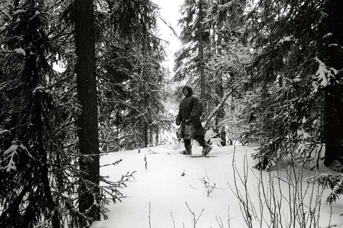 À la recherche de bois pour les traîneaux. Région autonome Nenets. Février 2008.